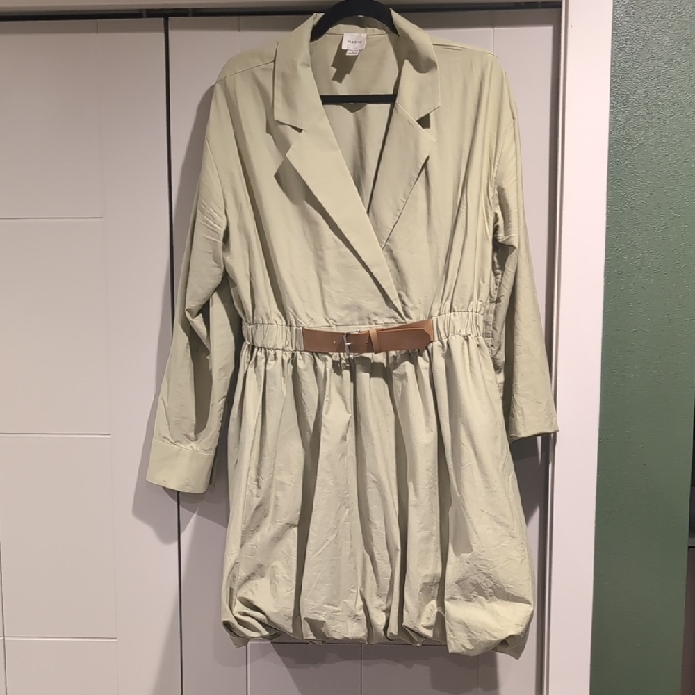 Women's Anthropologie Light Green Bubble Dress with Tan Belt